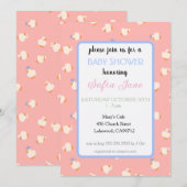 Hand Illustrated Cute Ducks Kids Pink Baby Shower 招待状 (正面/裏面)