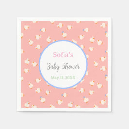 Hand Illustrated Cute Ducks Pink Baby Shower スタンダードカクテルナプキン