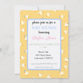 Hand Illustrated Cute Ducks Yellow Baby Shower 招待状 (正面)