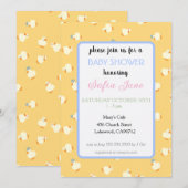 Hand Illustrated Cute Ducks Yellow Baby Shower 招待状 (正面/裏面)