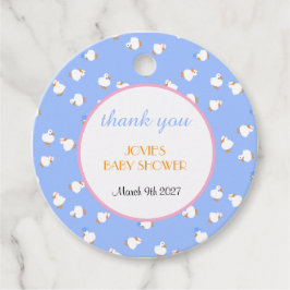 Hand Illustrated Ducks Kids Blue Baby Shower フェイバータグ