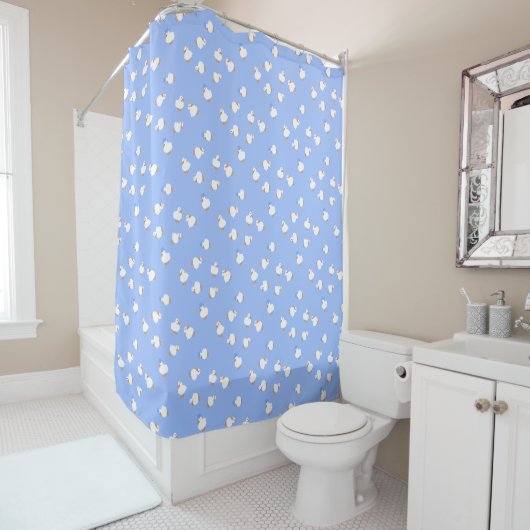Hand Illustrated Ducks Theme Blue Shower Curtain シャワーカーテン (インサイチュ)