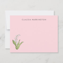 Hand-Illustrated Lily of the Valley Pink Floral ノートカード