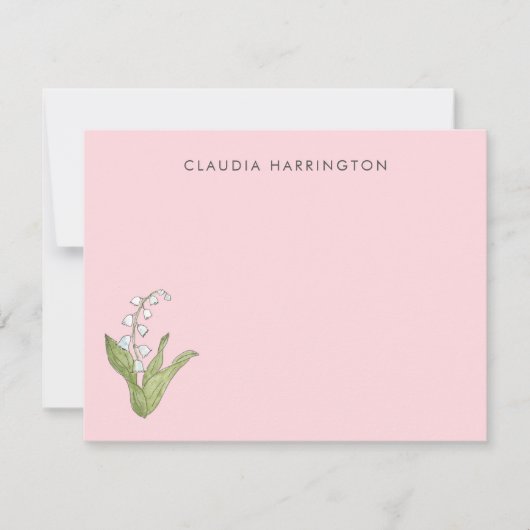 Hand-Illustrated Lily of the Valley Pink Floral ノートカード (正面)