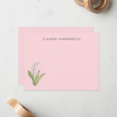 Hand-Illustrated Lily of the Valley Pink Floral ノートカード (正面/裏面インサイチュ)