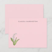 Hand-Illustrated Lily of the Valley Pink Floral ノートカード (正面/裏面)