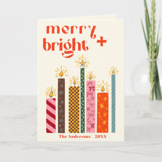 Hand-Illustrated Merry + Bright Christmas Card シーズンカード