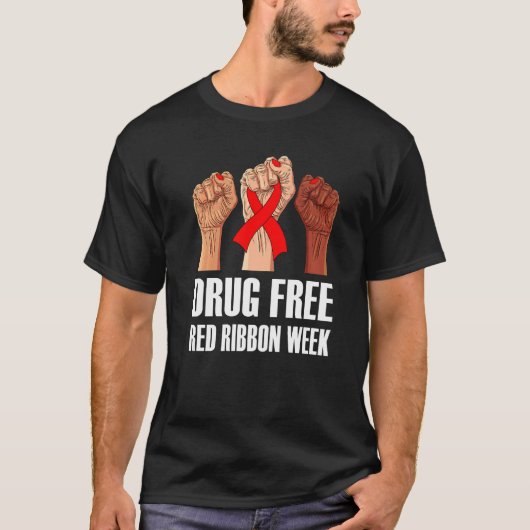 Hand In October We Wear Red Ribbon Week Awareness  Tシャツ (正面)