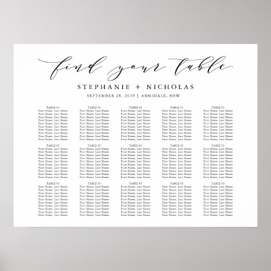 Hand Letter Chic Wedding Seating Chart ポスター (正面)