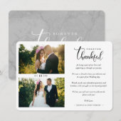 Hand Lettered Chic 2 Photos Bride & Groom Collage サンキューカード (正面/裏面)