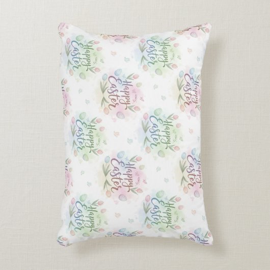 Hand-Lettered Happy Easter Watercolor アクセントクッション (正面(垂直))