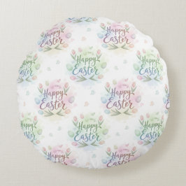 Hand-Lettered Happy Easter Watercolor ラウンドクッション