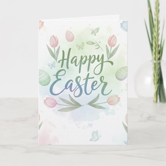Hand-Lettered Happy Easter Watercolor Greeting カード (正面)
