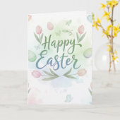 Hand-Lettered Happy Easter Watercolor Greeting カード (黄色い花)