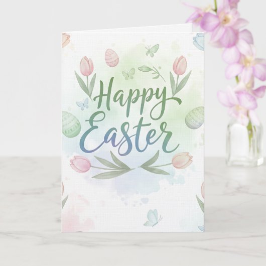 Hand-Lettered Happy Easter Watercolor Greeting  カード (蘭)