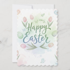 Hand-Lettered Happy Easter Watercolor Greeting シーズンカード