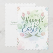 Hand-Lettered Happy Easter Watercolor Greeting シーズンカード (正面/裏面)