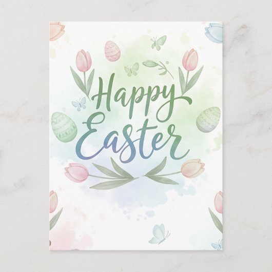Hand-Lettered Happy Easter Watercolor Greeting ポストカード (正面)