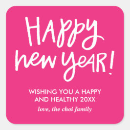 Hand Lettered Happy New Yearスタンプ – Pink スクエアシール