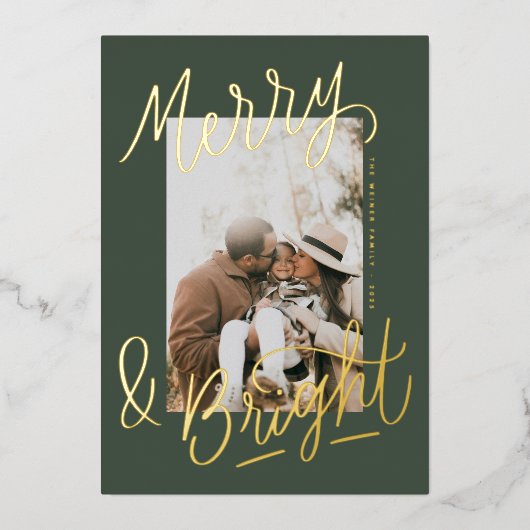 Hand-lettered Merry & Bright Photo Overlay 箔シーズンカード (正面)