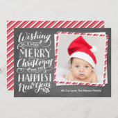 Hand Lettered Merry Christmas Happy New Year シーズンカード (正面/裏面)