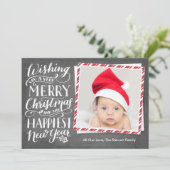 Hand Lettered Merry Christmas Happy New Year シーズンカード (スタンド正面)