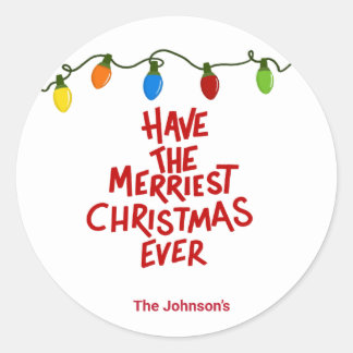 Hand Lettered Merry Christmas Round Sticker ラウンドシール