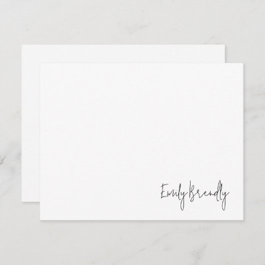 Hand Lettered Name Minimalist White Flat Note Card ノートカード (正面/裏面)