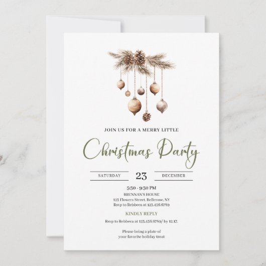 Hand-Lettered Neutral Olive Ivory Christmas Party 招待状 (正面)