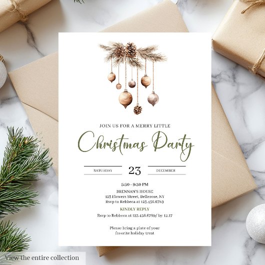 Hand-Lettered Neutral Olive Ivory Christmas Party 招待状