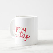 Hand-lettered script red Happy Holidays コーヒーマグカップ (正面左)
