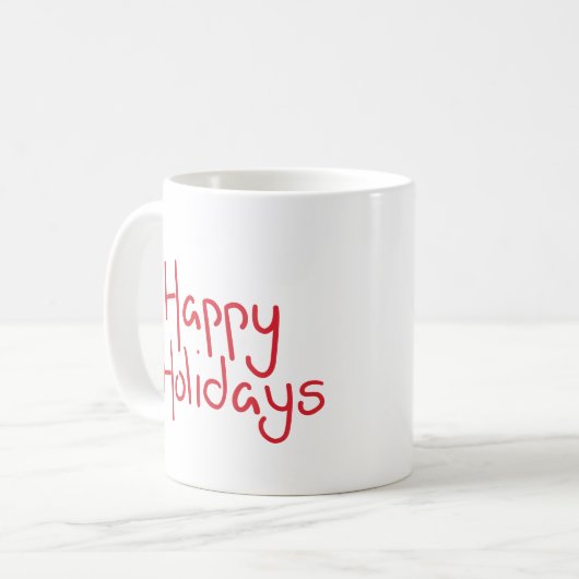 Hand-lettered script red Happy Holidays コーヒーマグカップ (正面左)