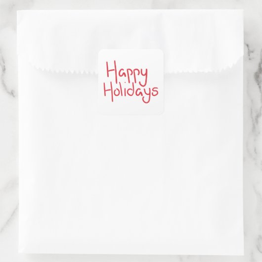 Hand-lettered script red Happy Holidays スクエアシール (バッグ)