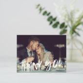Hand Lettered Two Photo's モダン Thank You ポストカード (スタンド正面)