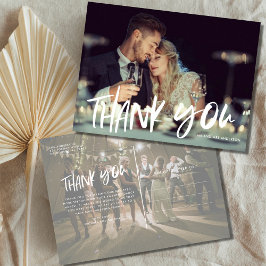 Hand Lettered Two Photo's モダン Thank You ポストカード