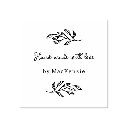 Hand Made With Love Botanical Line Art Custom Name ラバースタンプ (インプリント)