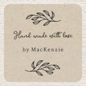 Hand Made With Love Brown Paper Botanical Leaf  スクエアシール