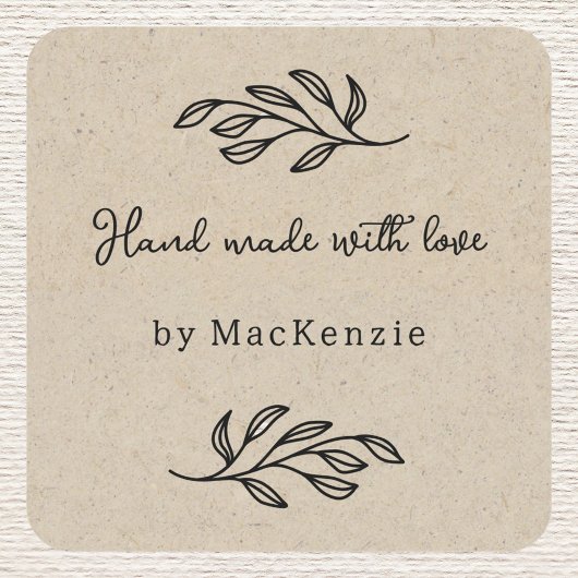 Hand Made With Love Brown Paper Botanical Leaf  スクエアシール