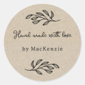 Hand Made With Love Brown Paper Botanical Leaf  ラウンドシール (正面)