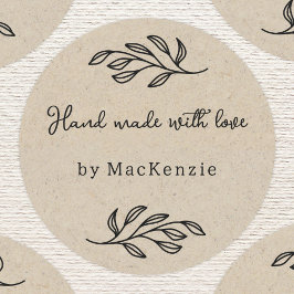Hand Made With Love Brown Paper Botanical Leaf  ラウンドシール