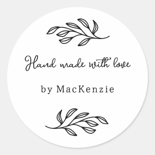 Hand Made With Love Personalized Botanical Leaf  ラウンドシール (正面)