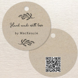 Hand Made With Love QR code Brown Price Hang Tag フェイバータグ