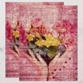 Hand old handwritting paper and pink  yellow roses (正面/裏面)