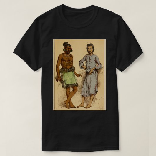 Hand painte離れに立つポリネシア人とマレー人 tシャツ (デザイン正面)