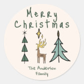 Hand Painted Abstract Christmas Tree Reindeer ラウンドシール (正面)