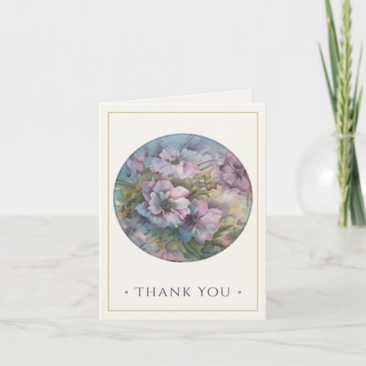 Hand-Painted Anemones Thank You Card — Plum & Gold ノートカード (正面)