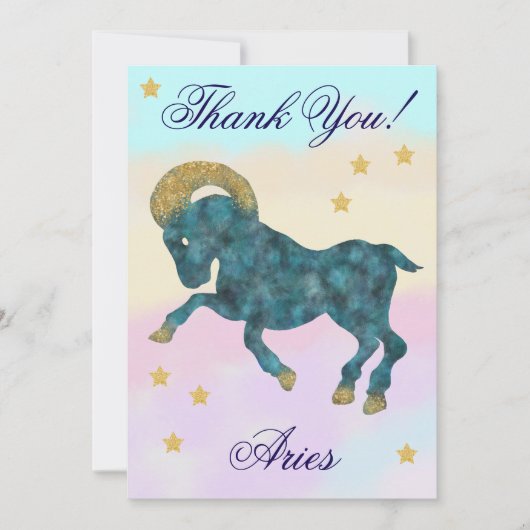 Hand-Painted Aries Birthday Thank You サンキューカード (正面)