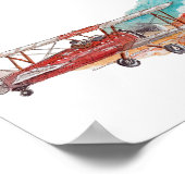 Hand Painted Biplane Bush Plane Sunset Watercolor ポスター (角)