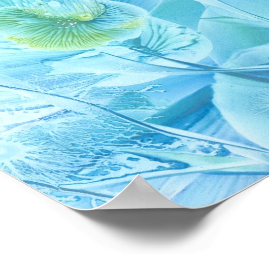 Hand Painted Blue Green Flower Design ポスター (角)