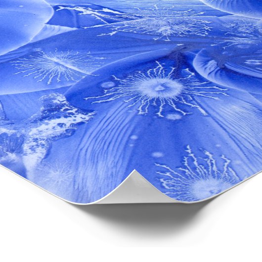 Hand Painted Blue White Floral Abstract Art ポスター (角)